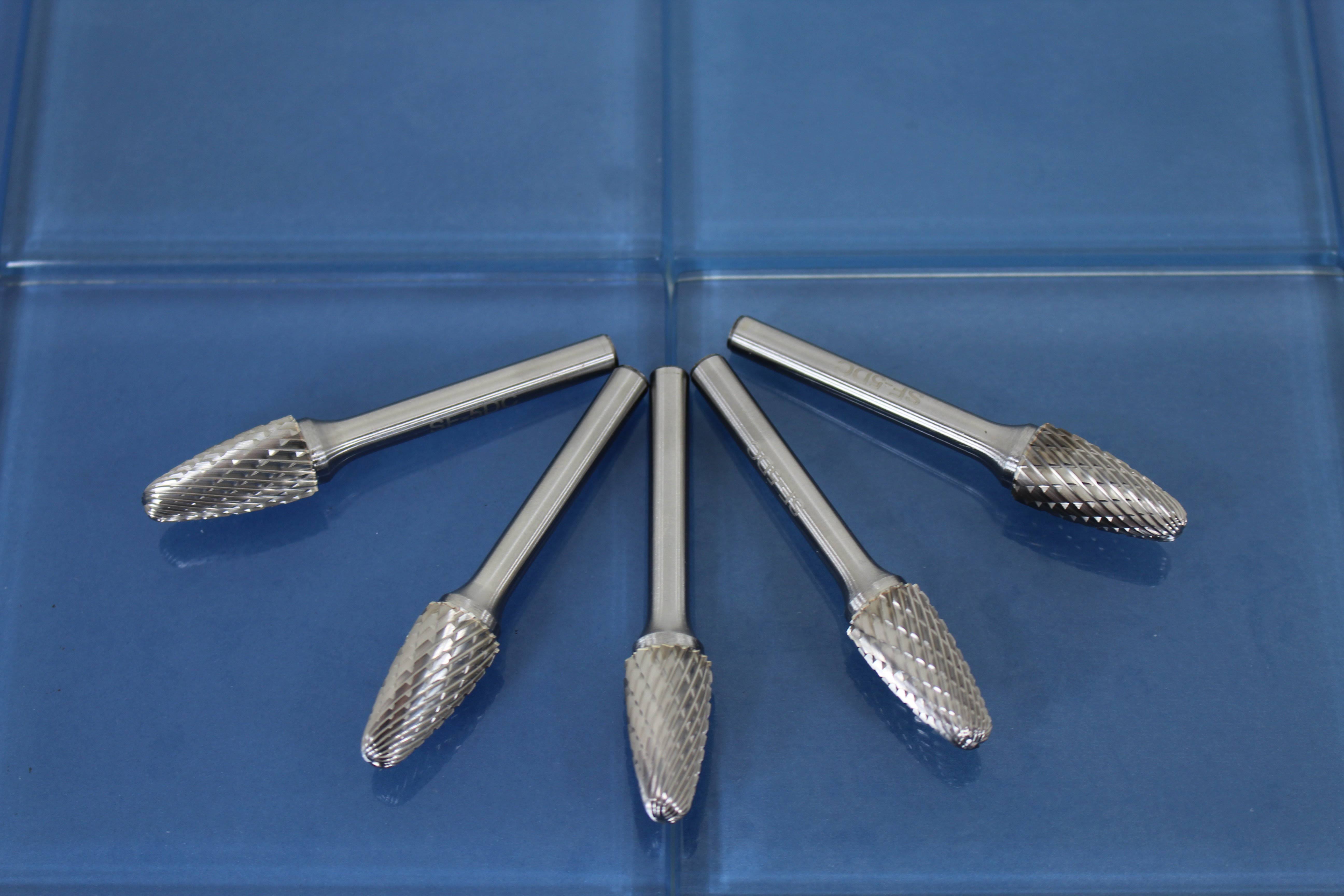 Temo SF-5 5-Pack Set Double Cut Carbide Rotary Burr File, 1/2 inch (12.7 mm) Head Round Tree, 1/4 inch (6.35 mm) Diameter 2 inch