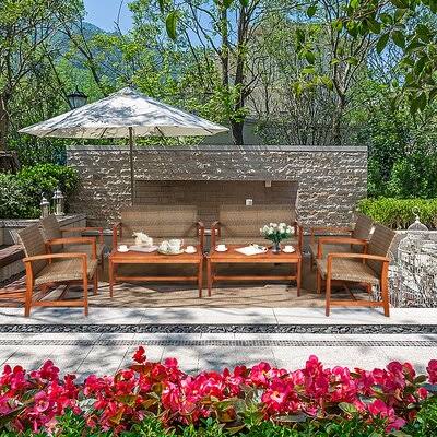 8pcs Patio Conversation Set Outdoor Furniture Set w/ Acacia Wood Frame Lark Manor