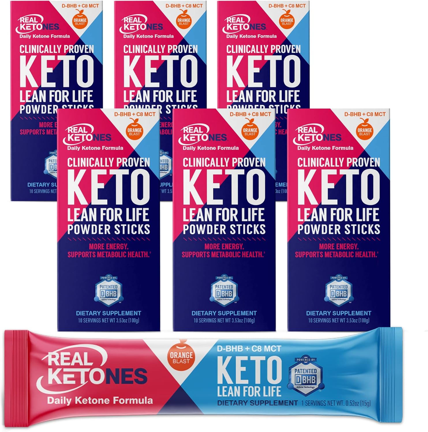 Real Ketones Prime D - Exogenous Keto D BHB + MCT + Electrolytes - Drink Mix Powder, 60 Packets- Orange Blast