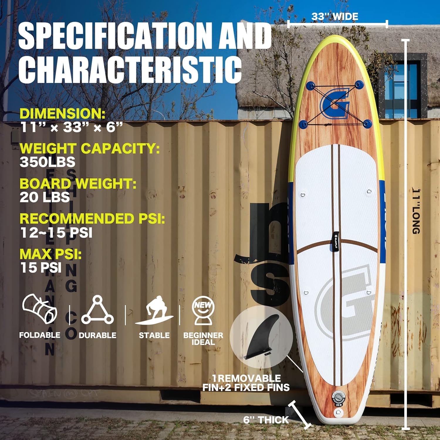 GLOPLE Inflatable Stand Up Paddle Board 10'6''/11' Ultra-light SUP For All Skill Levels W/Accessories Backpack, Adj Paddle, Double Action Pump, Waterproof Bag, Leash, Non-Slip Deck ISUP for Adults & Youth