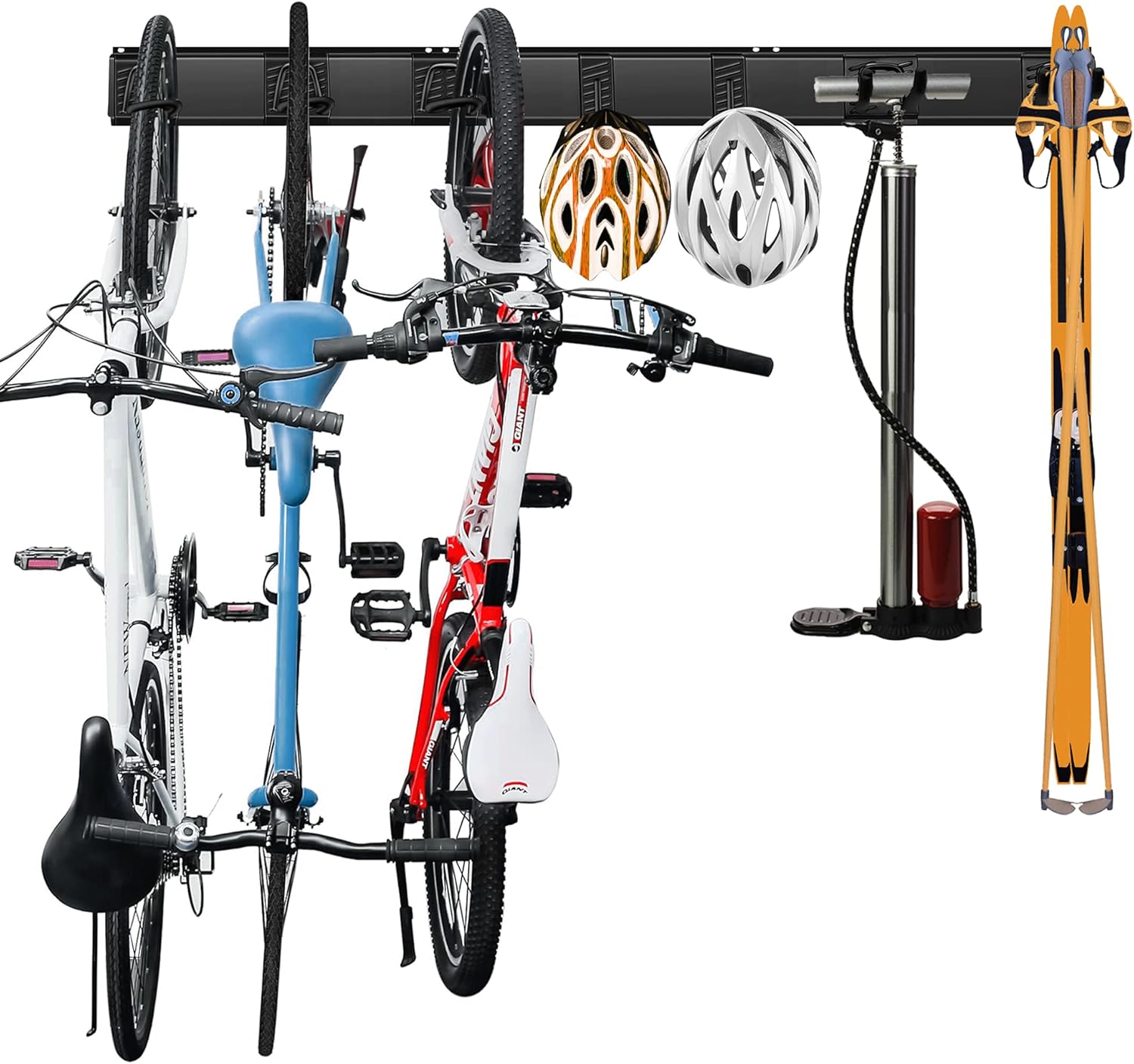 Wallmaster Bike Rack Wall Mount, Bike Storage Rack Indoor Bike Storage Bike Hangers Hooks Garage Storage (7 Hooks and 3 Rails)