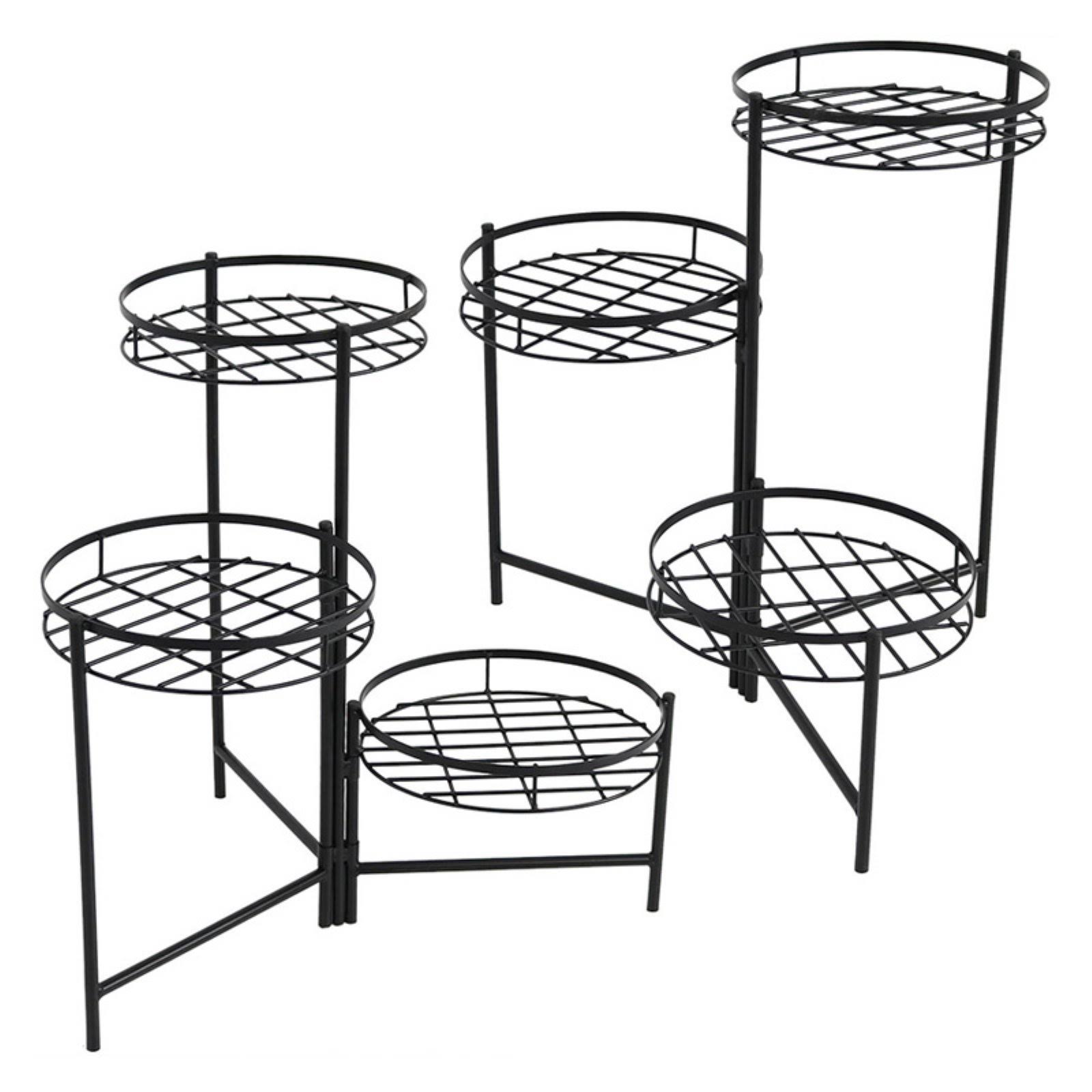 Sunnydaze Decor Black Three Tiered Indoor Outdoor Plant Stand 22 inch Tall Set of Two