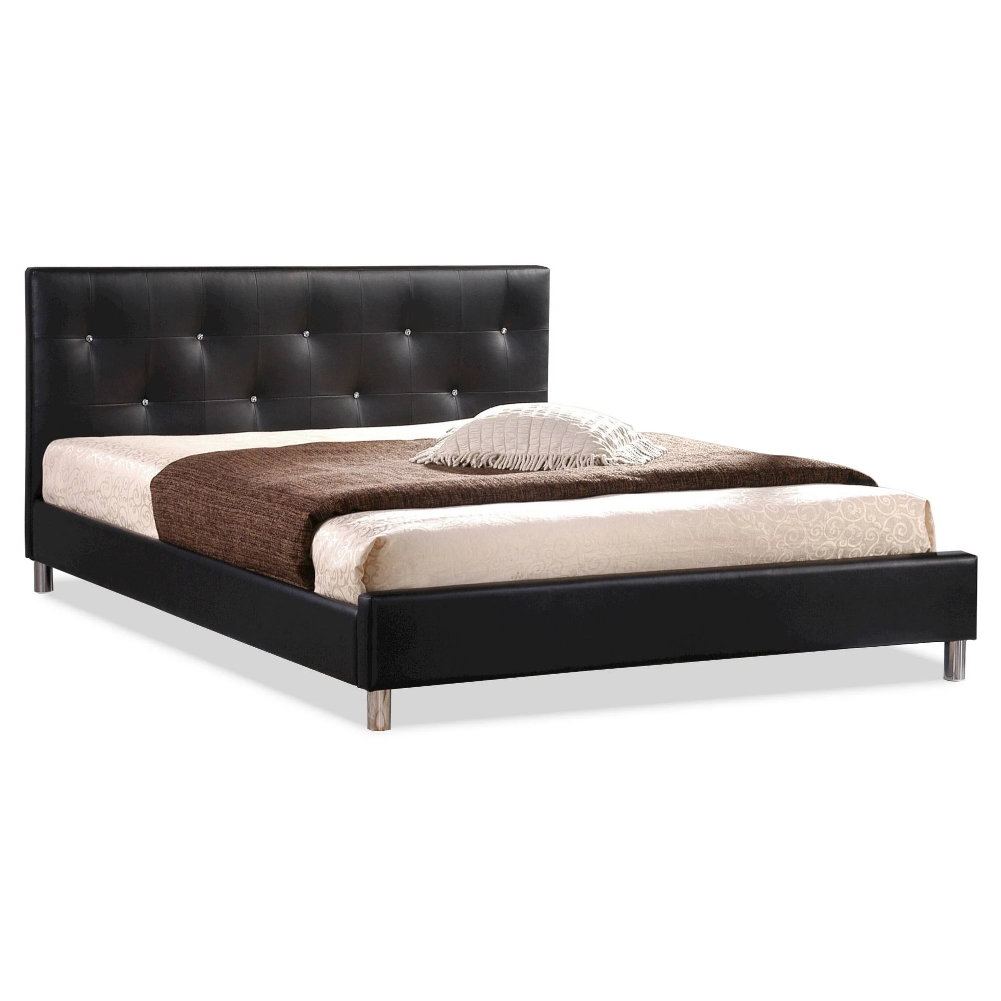 Barbara Modern Bed with Crystal Button Tufting Black (Queen) Baxton Studio