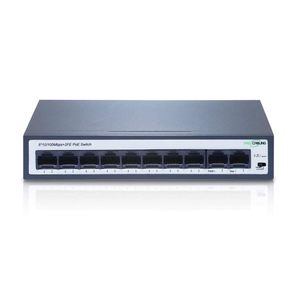 8-Port PoE Switch,Two Uplink Ports, IEEE 802.3at, PoE+, 100Mbps Fast Ethernet, IP Securiy Cameras System Setup Pack of 2