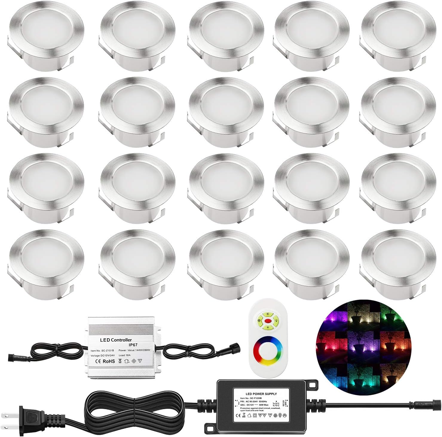 CHNXU 10 Pack LED Deck Lighting Kit with Transformer, Warm White IP67 Waterproof &Phi;1.77