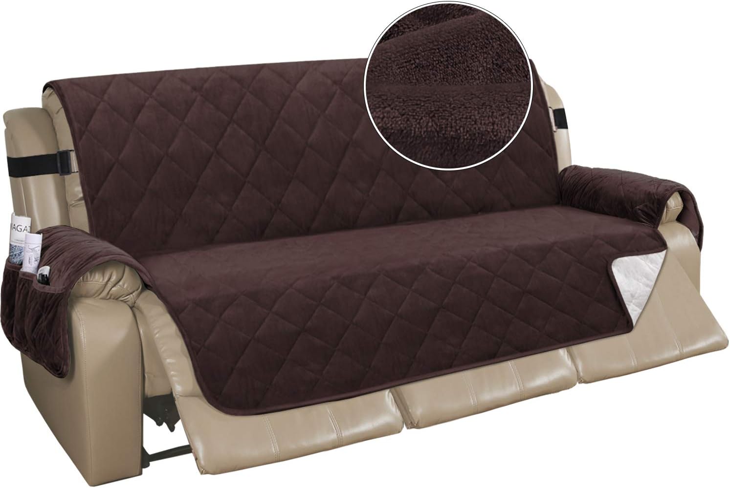 Recliner Sofa Cover Velvet Recliner Sofa Slipcover Couch Covers for 2 Cushion Couch Quilted Recliner Cover Slip Resistant Sofa Furniture Cover with Straps Seat Width Up to 54