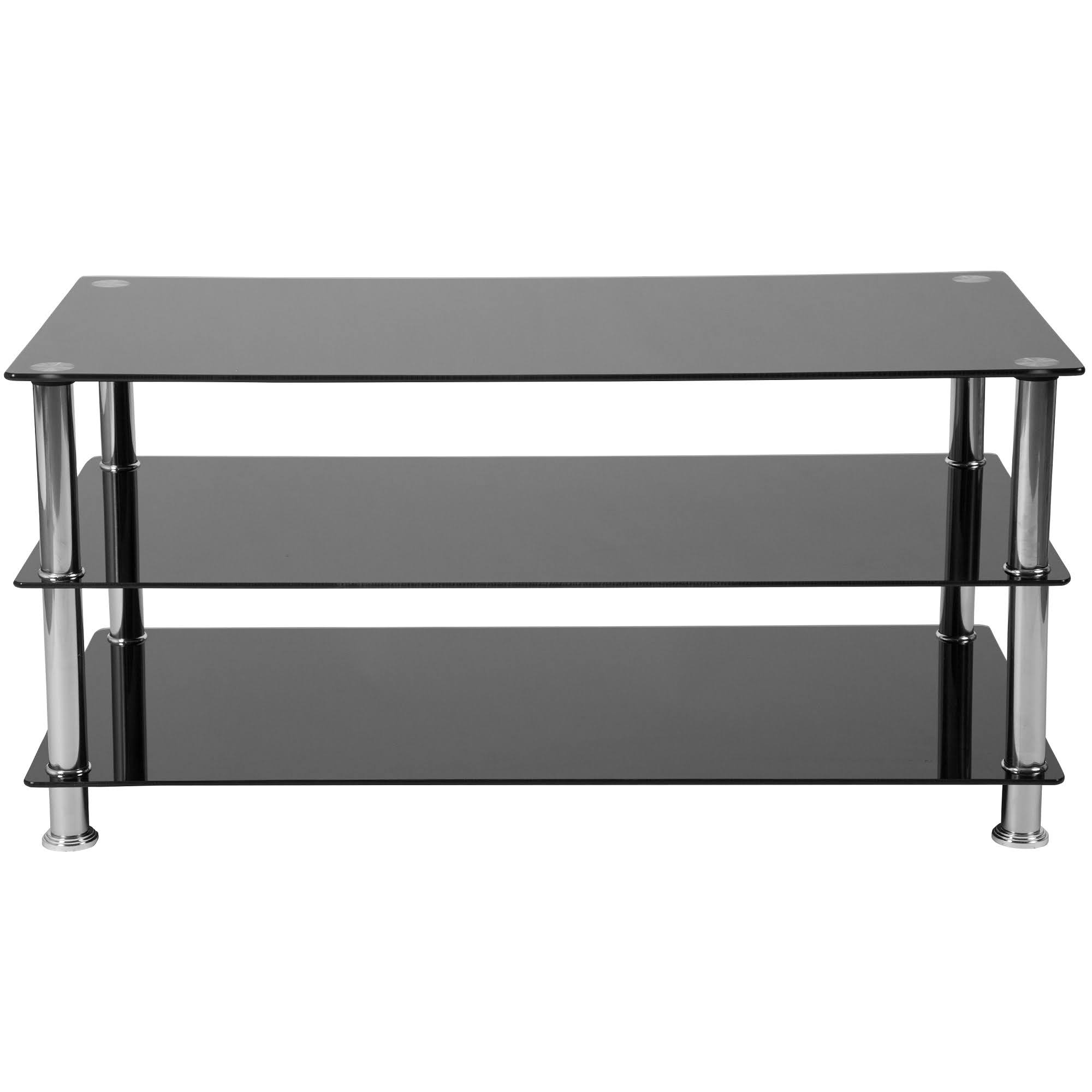 39.25x22 Black and Silver Rectangle Glass TV Stand with Stainless Steel Legs