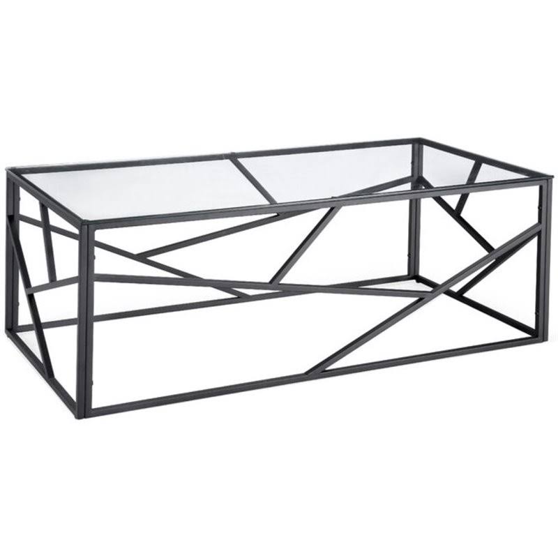 Uptown Club Alma Transitional Glass Top Metal Coffee Table in Black