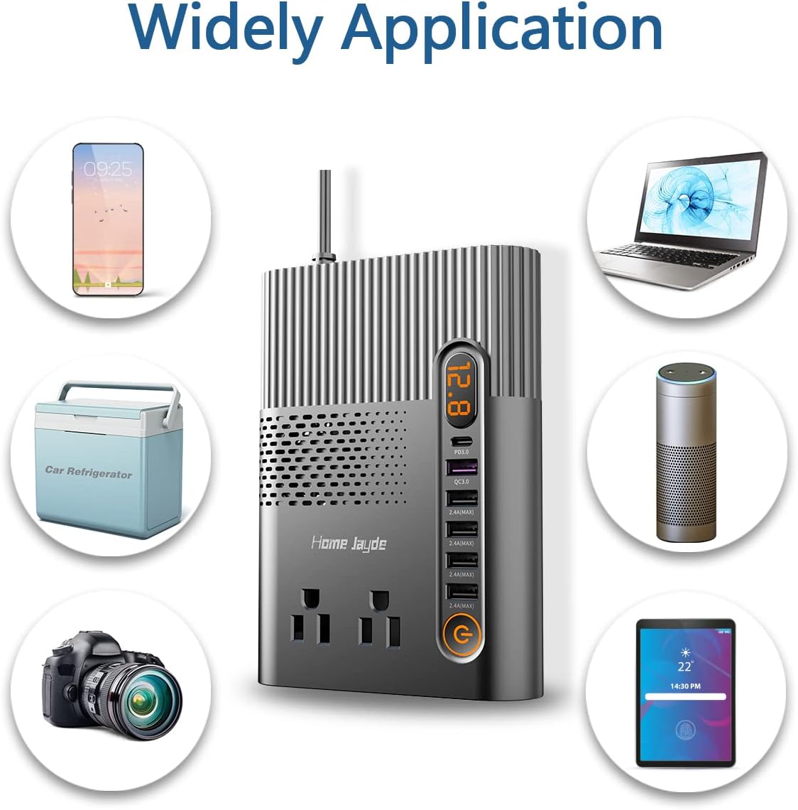 300W Power Inverter for Car, DC 12V to AC 110V Car Power Converter, Dual AC Outlets, Five USB Charging Ports and One PD3.0 Port, Type C Fast Car Charger Adapter(3 Years Warranty)