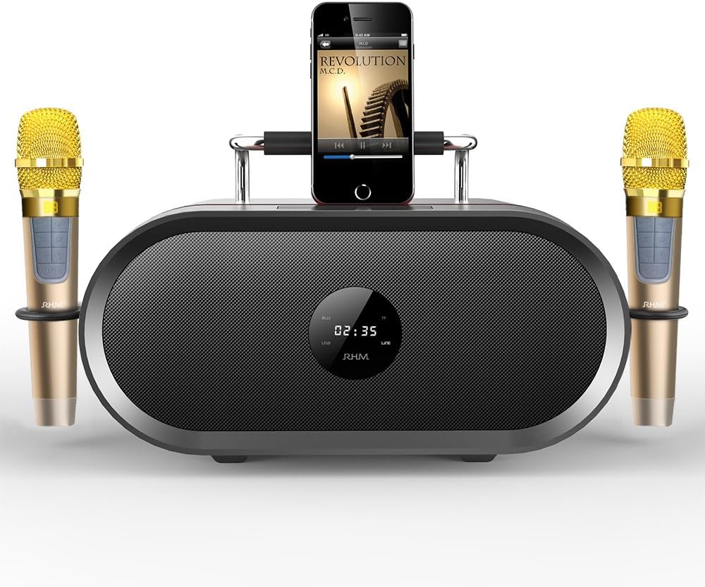 RHM Karaoke Machine for Kids&Adult,2 Wireless Microphones,Rechargeable Battery Speaker,Portable PA Speaker System with Bluetooth/AUX/USB/SD for Home,Party,Wedding,Picnic Outdoors&Indoors Activities