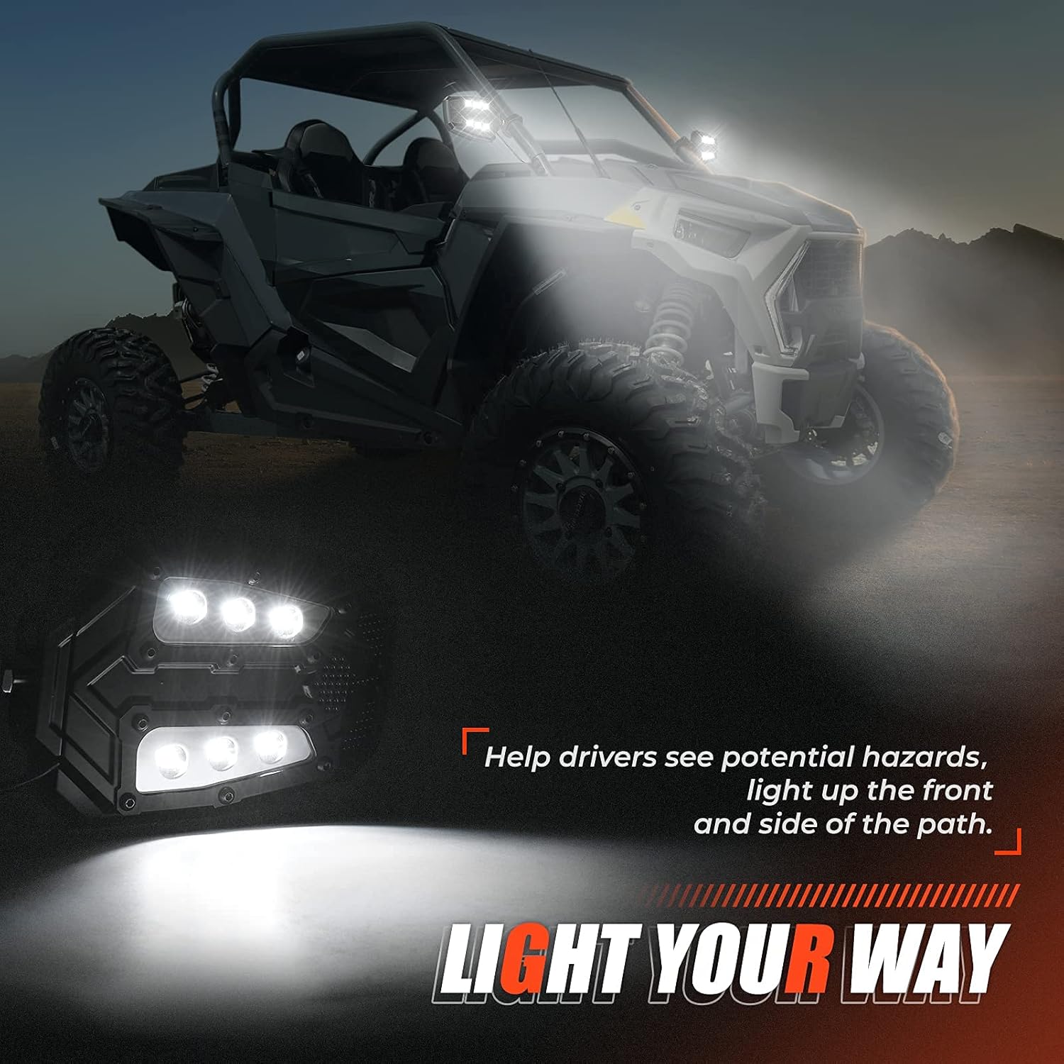 Kemimoto UTV Side Rear View Mirrors with Lights, Side Led Mirror for 1.75