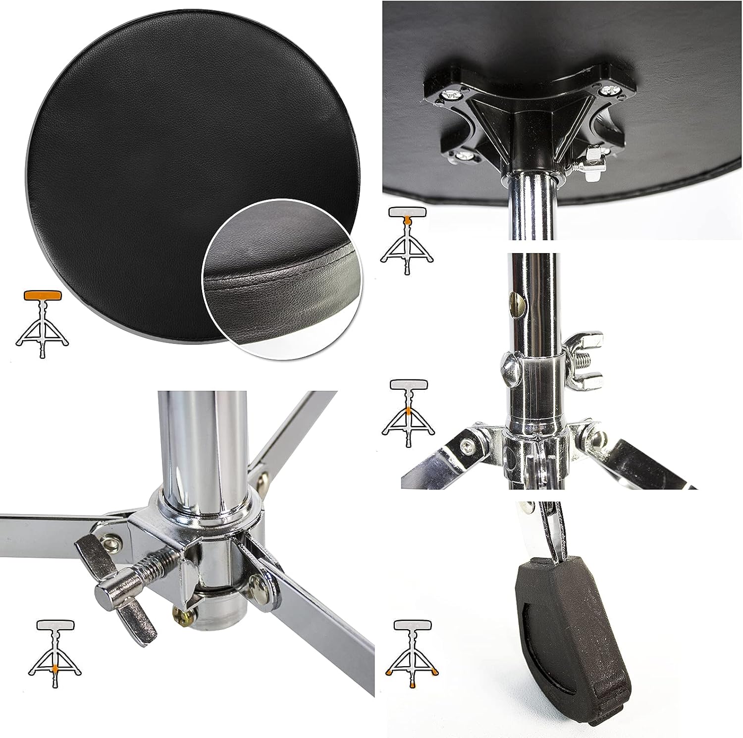 Drum Throne Universal Height Adjustable Stool, Adjustable Tripod Stool, Portable Foldable 5A Drum Stick, Professional Musician Guitar Stool Double Support Hardware and Non-slip Foot Pack of 2