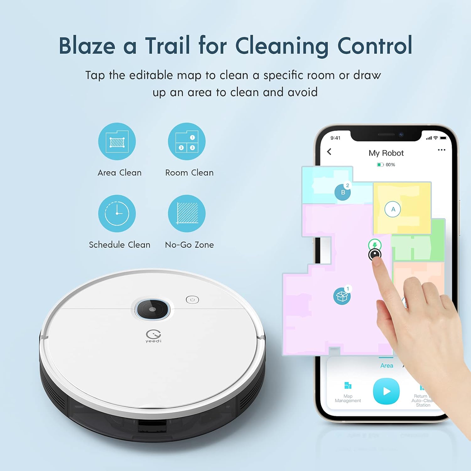 yeedi vac Robot Vacuum, Compatible with Self-Empty Station and Mopping Modular, 3000Pa Suction Power, Carpet Detection, Smart Visual Mapping & Navigation, Editable Home Map, Virtual Boundary