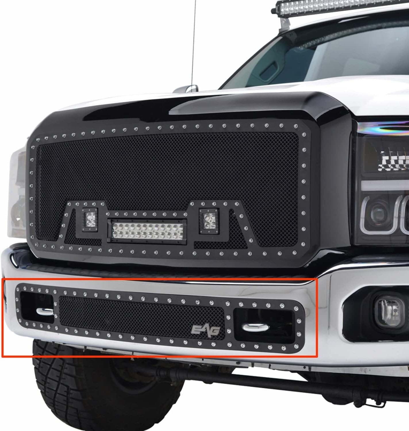 EAG Rivet Black Stainless Steel Wire Mesh Bumper Grille Fit for 11-16 Super Duty