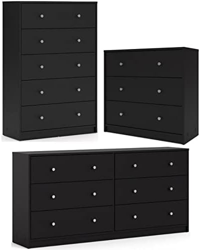 Home Square 3 Piece Set with 2 Chests and 6 Drawer Double Dresser in Black