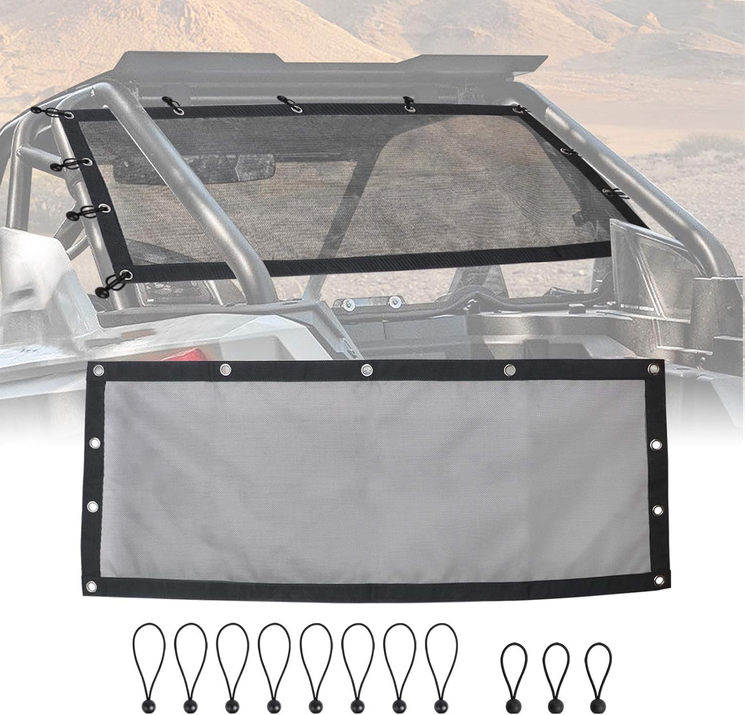 KOLEMO Rear Window Net Mesh Rear Wind Screen Shade Shield Cover Net Fit for UTV Polaris RZR PRO XP / 4 2020 2021 Pack of 2