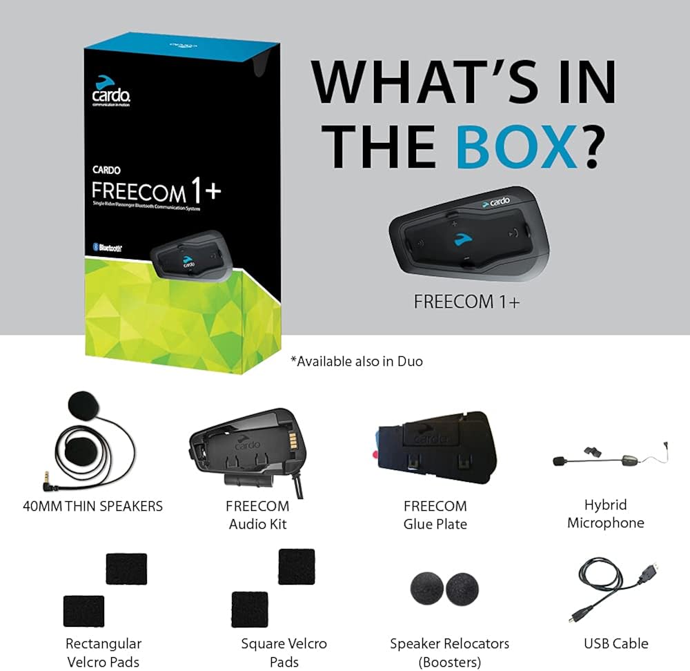 Cardo FRC1P001 - FREECOM 1 Plus Motorcycle 2-Way Bluetooth Communication System Headset - Black, Single Pack