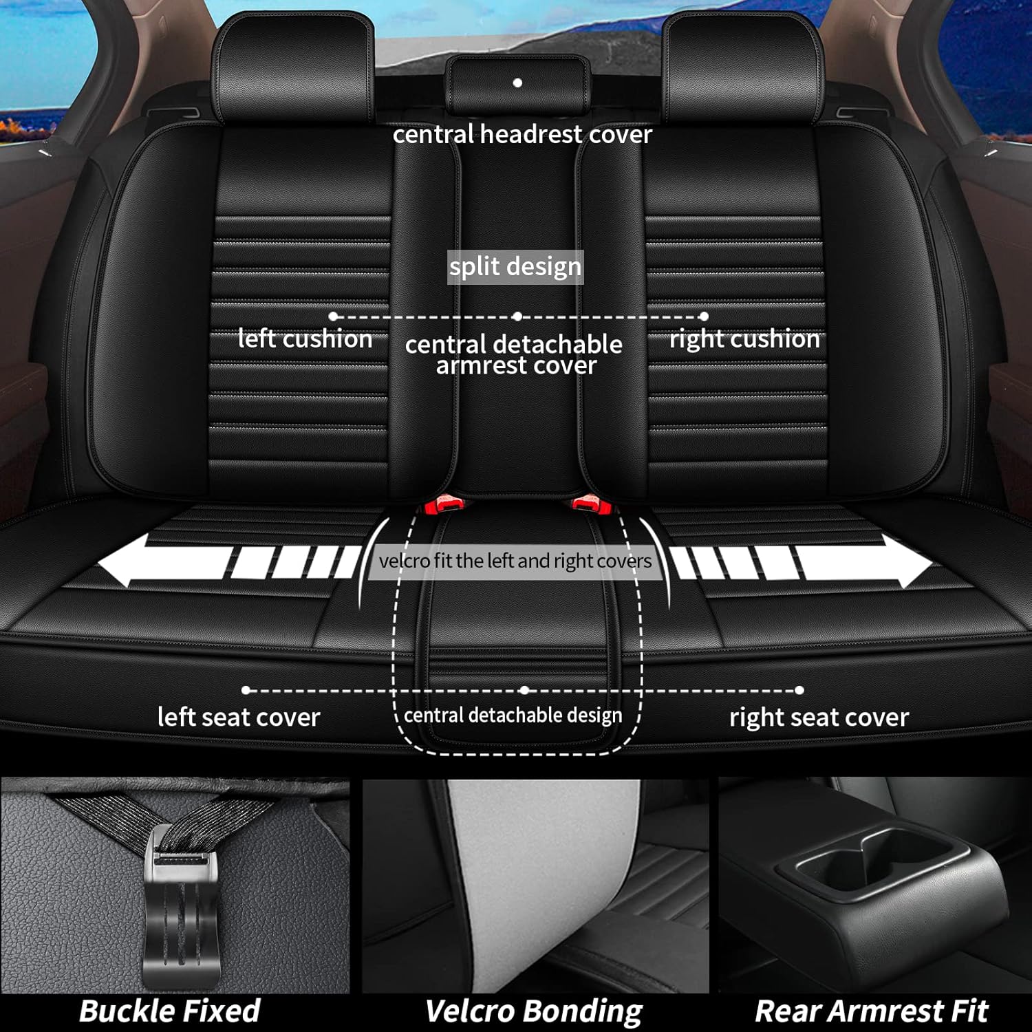 JIAMAOXIN Car Seat Covers Custom Fit for Toyota Tacoma 2007-2022 Waterproof Faux Leather Car Seat Cushion Protector Compatible Airbag Black (Only for Double Cab)