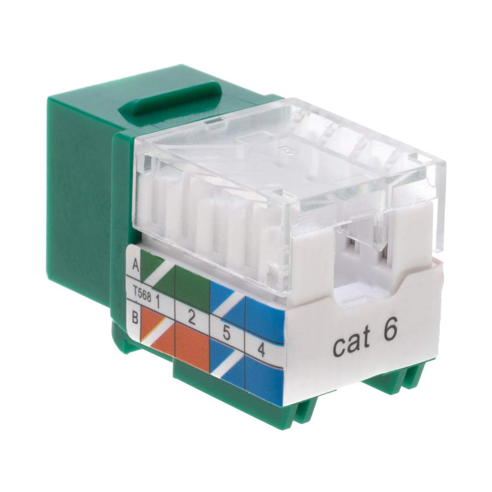 Cat6 RJ45 Keystone Jack Punch-Down Network 45 Degree Green Pack of 50