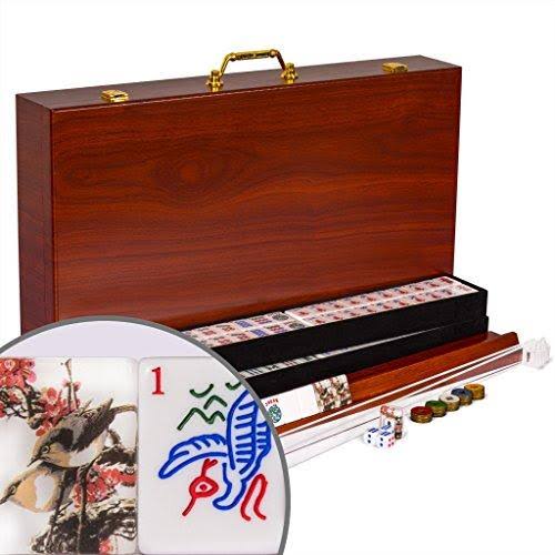 Yellow Mountain Imports American Mahjong (Mah Jong, Mahjongg, Mah-Jongg, mAh Jongg) Set with 166 Tiles, 4 Pushers, 4 Racks, Wood