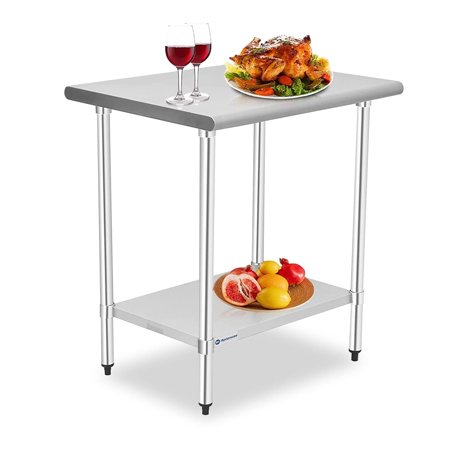 Aplancee Stainless Steel Prep & Work Table 48 x 24 Inches with Backsplash and Adjustable Undershelf Metal Utility Workstations for Kitchen or Restaurant Supplies