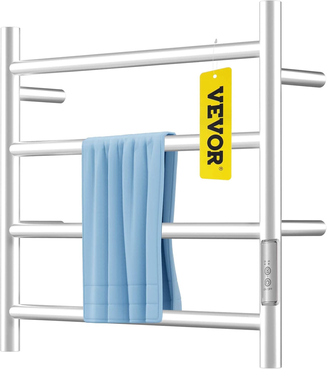 VEVOR Heated Towel Rack, 4-Bar Towel Warmer Rack, Wall Mounted Electric Towel Warmer, Electric Towel Drying Rack with Timer, Polished Stainless Steel Heated Towel Warmer for Bath, Plug-in/Hardwired