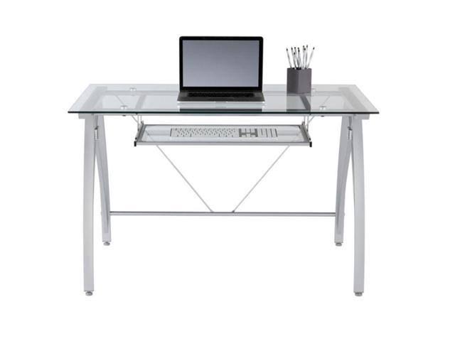 Realspace Vista 48x22W Glass Computer Desk, Silver