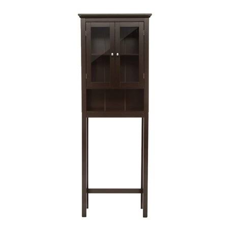 Glitzhome Drop Door Bathroom Spacesaver Floor Storage Cabinet (Espresso), Brown(Glass)