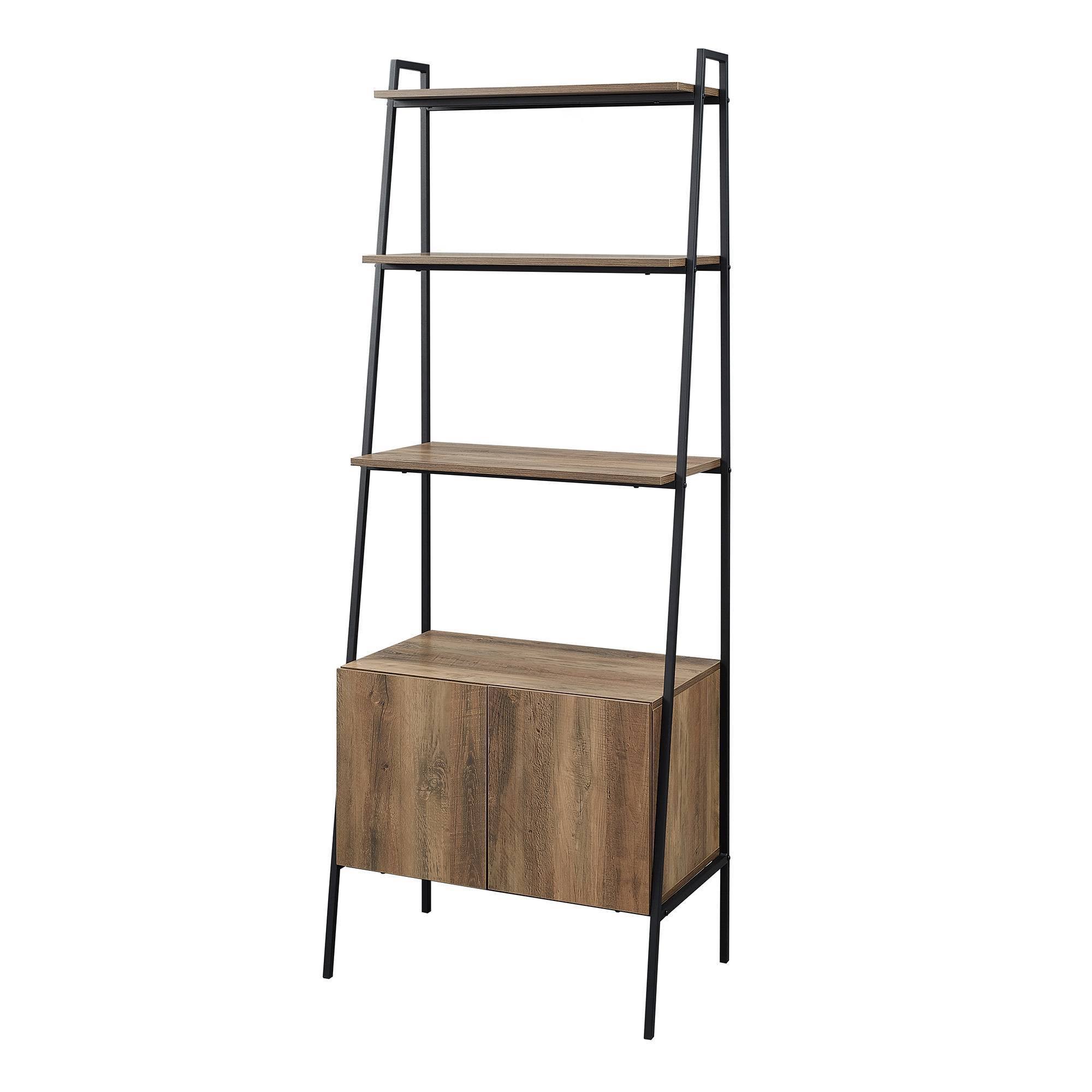 72x22 Sophia Open Shelf and Closed Storage Ladder Bookcase Rustic Oak - Saracina Home