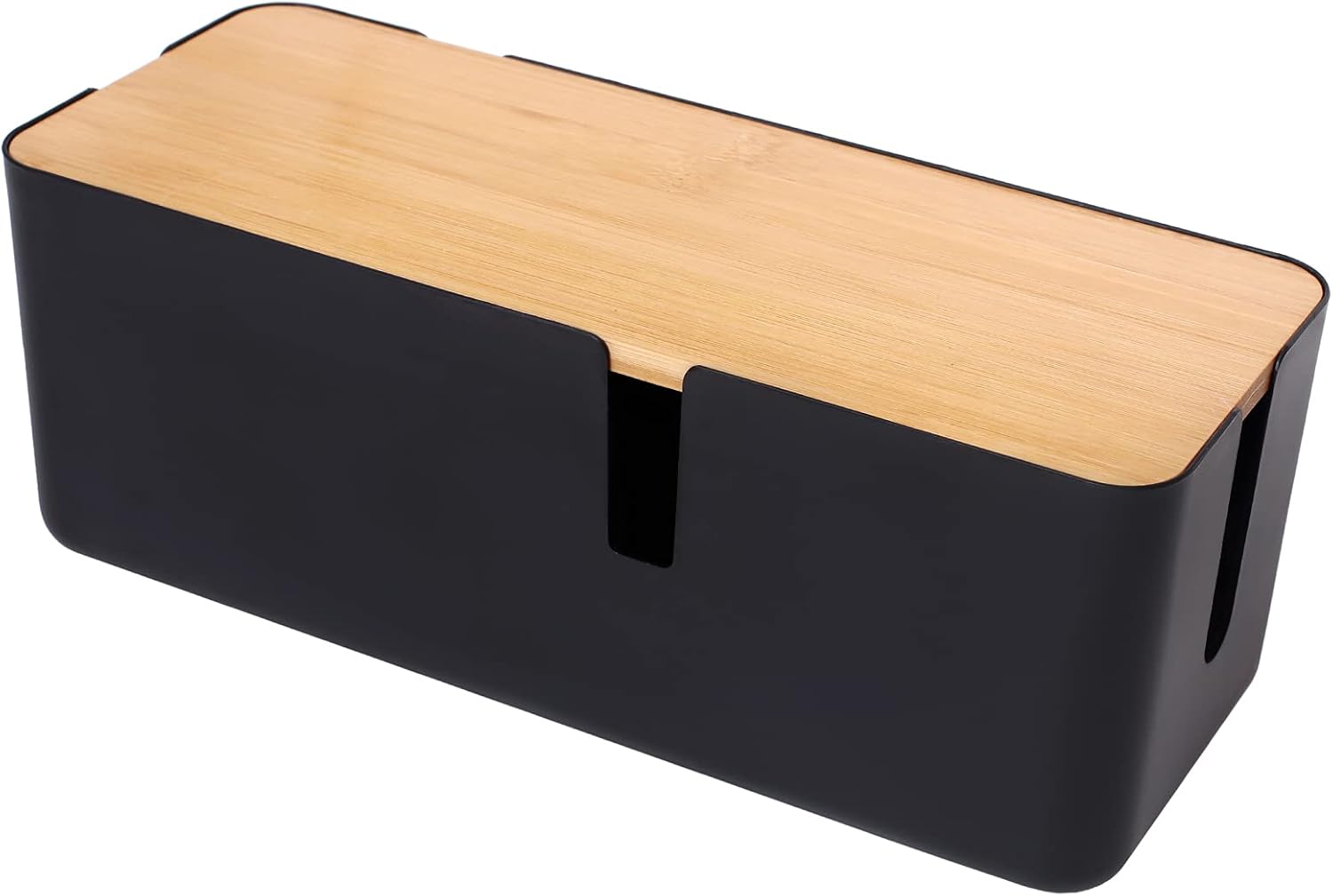 Changsuo Cable Management Box with Bamboo Lid Small Cable Organizer Box for Extension Cord Power Stripe Surge Protector Wire Management Concealer Organizer Cover Hider (White) Pack of 2