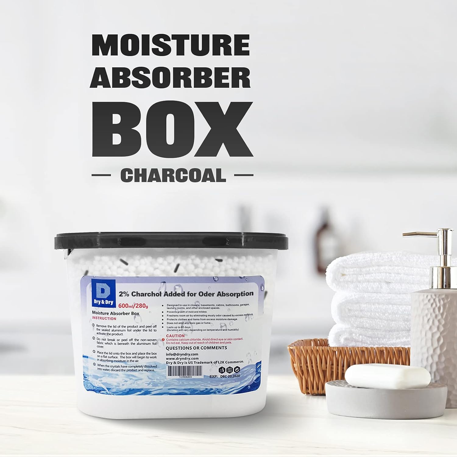 Dry & Dry [24 Boxes [Net 10 Oz/Box] Moisture Absorbers, Dehumidifiers to Control Excess Moisture for Basements, Closets, Bathrooms, Laundry Rooms. Moisture Absorbers, Charcoal Added, Odor Eliminator Pack of 2