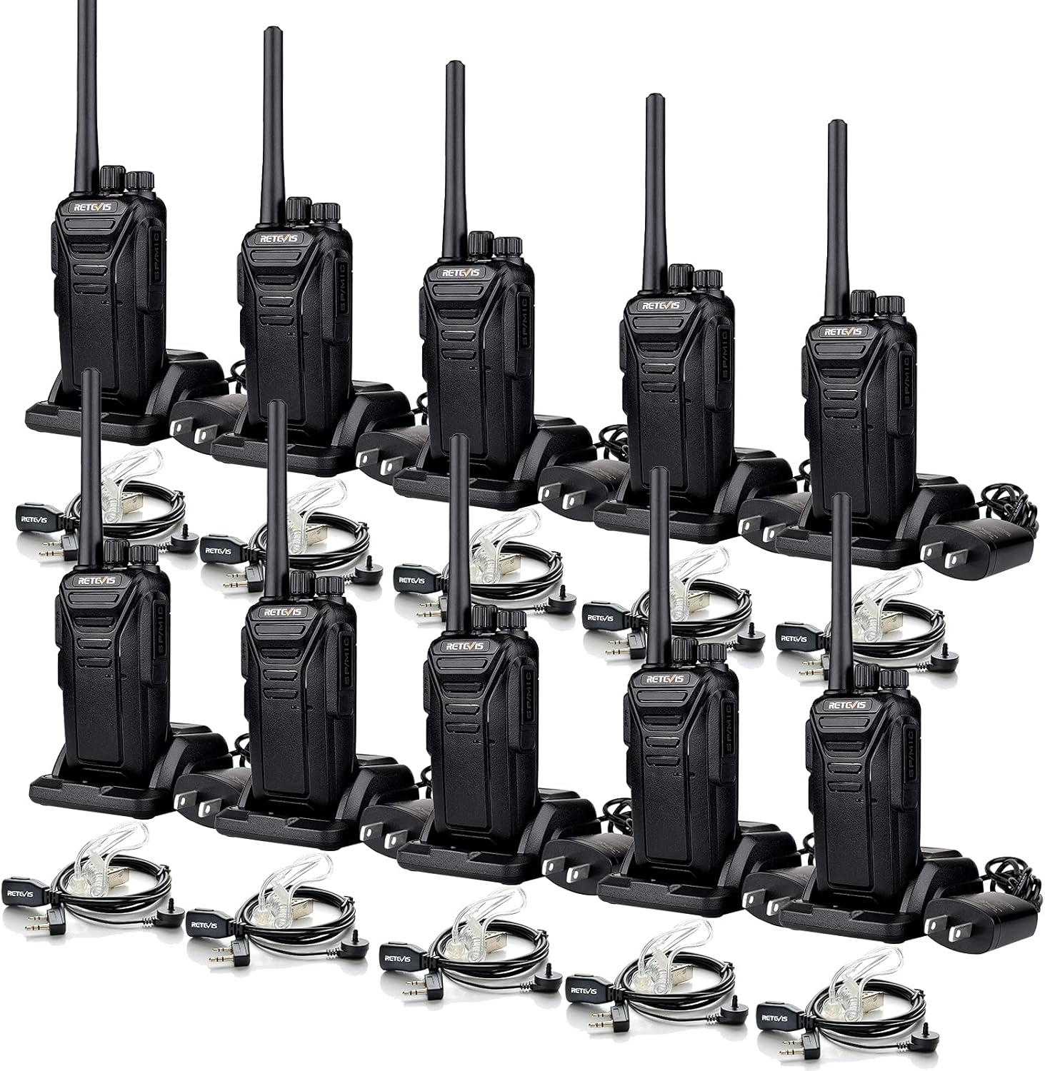 Retevis RT27V MURS Radios, Walkie Talkies with Earpiece Adults, Rechargeable Two Way Radios,5 Low Traffic Channel, License-Free, for Business Commercial(10 Pack)