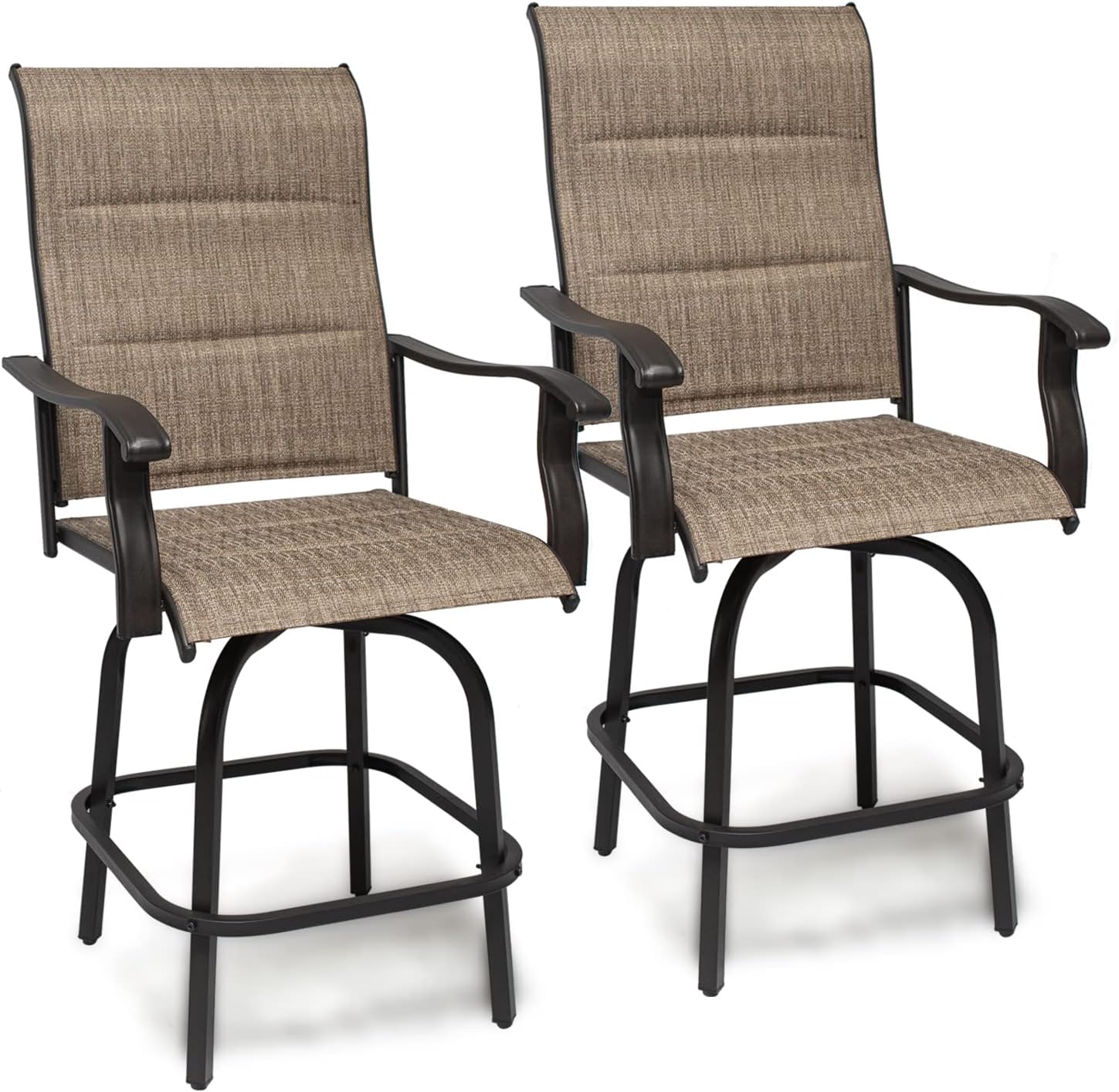 360 Degree Rotating Adjustable Height Outdoor Bar Chairs Two Piece Set with Backrest and Armrests, Teslin Fabric for Bar Balcony Backyard Garden Kitchen Bistro Restaurant (Thick)