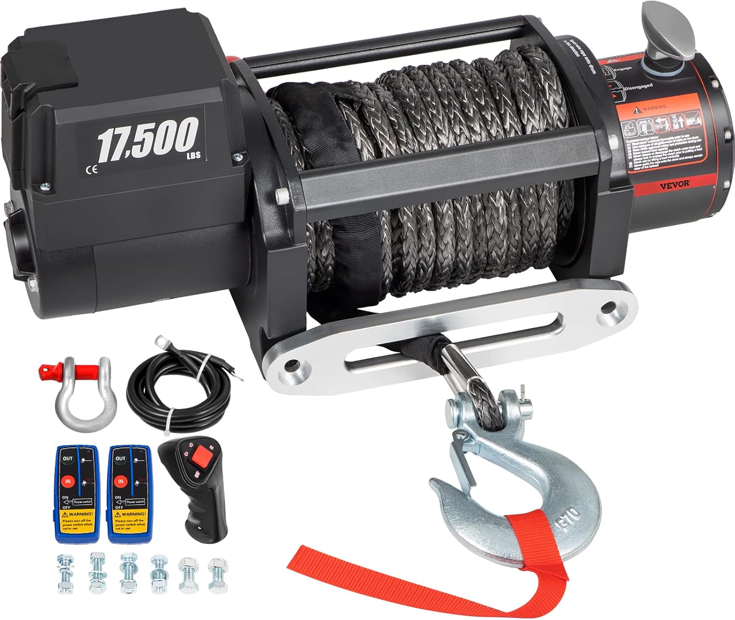 VEVOR Electric Winch, 17500lb Load Capacity Truck Winch Synthetic Rope 12V Power Winch with Wireless Remote Control, Powerful Motor for ATV UTV Off Road Trailer