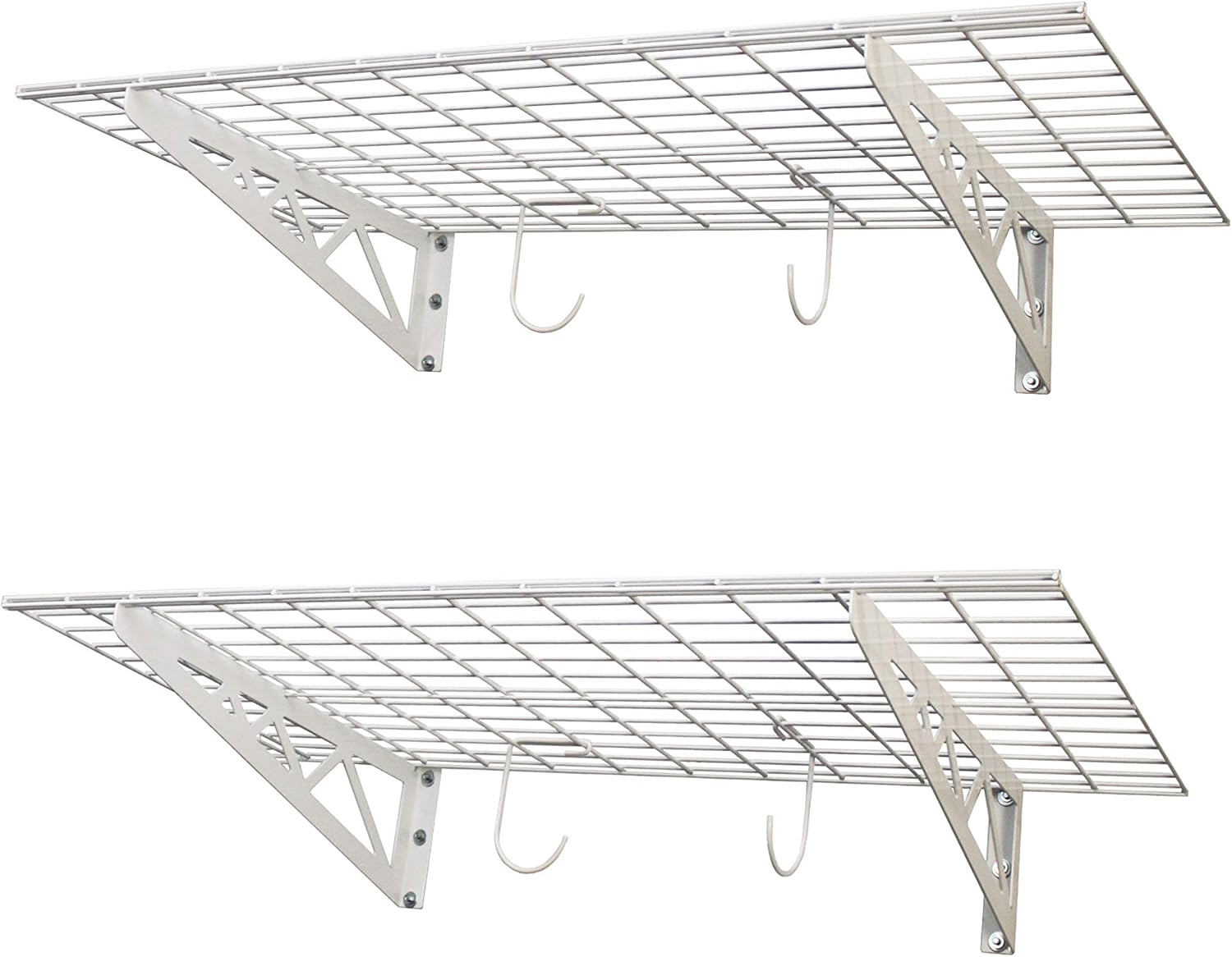 MonsterRax | Garage Wall Shelf Two-Pack White or Hammertone | Three Size Options | Includes Bike Hooks | 500lb Weight Capacity (White, 18