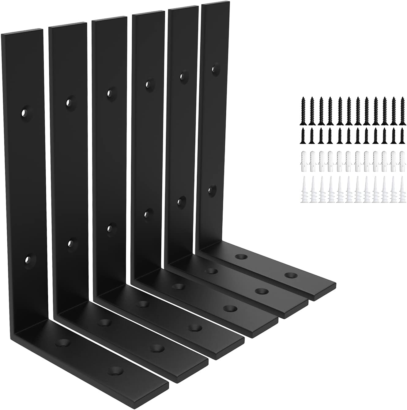 WEKIS Black Shelf Bracket 12 Inch L Floating Shelf Bracket Heavy Duty 1/5 Inch Thick Shelf Bracket for Shelves,6 Packs Shelf Bracket Hardware