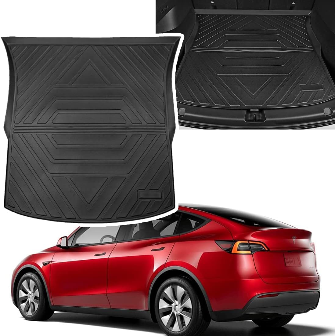 KEYOOG Fit 2021 Tesla Model Y TPE Trunk Mat Rear Cargo Liner Floor Mat, All-Weather Heavy-Duty Sturdy Mat , Washable, Easy to Clean, Wear-Resistant, Dust-Proof, Mud-Proof, Black Pack of 2