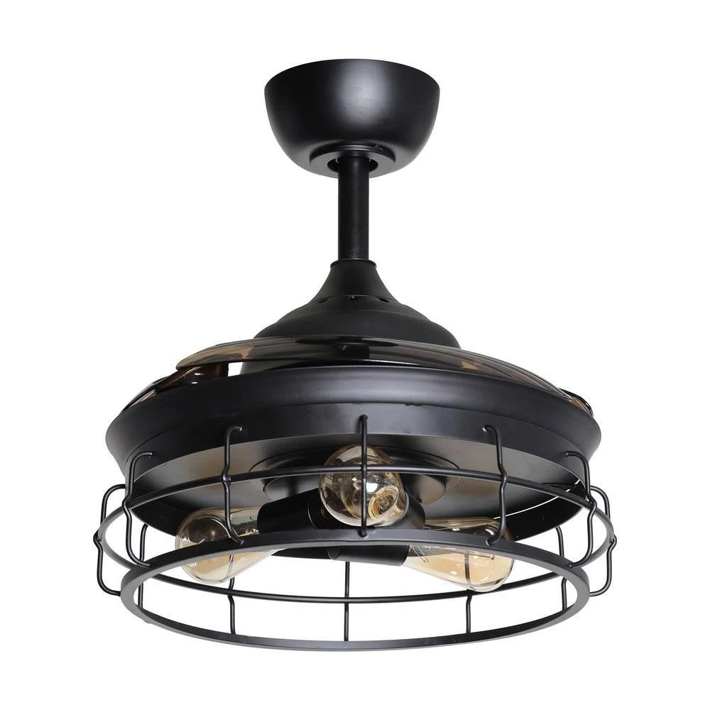 Parrot Uncle 36 in. Indoor Black Retractable Ceiling Fan with Light Kit and Wall Switch