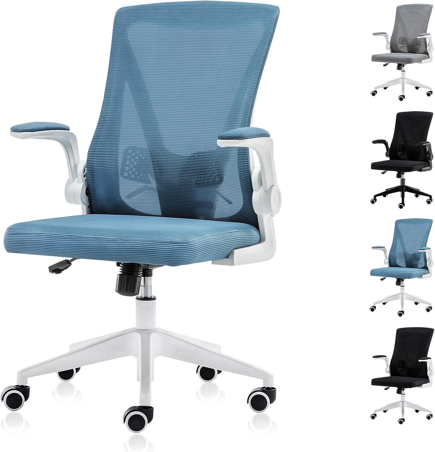 Mid Back Mesh Office Chair,Toszn Ergonomic Swivel Desk Task Chair Flip-Up Armrests with Lumbar Support Adjustable Height Computer Task Chairs,White+Blue