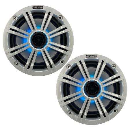 1 Pair (Qty 2) of Kicker 8 inch OEM Marine Coaxial White Speakers with Multicolor LED Lighting (Bulk Packaging)