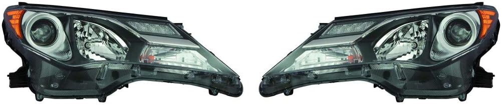 For 2013 2014 2015 Toyota RAV4 Headlight Assembly Pair Driver and Passenger Side w/Bulbs Black Housing CAPA Certified For TO2502217