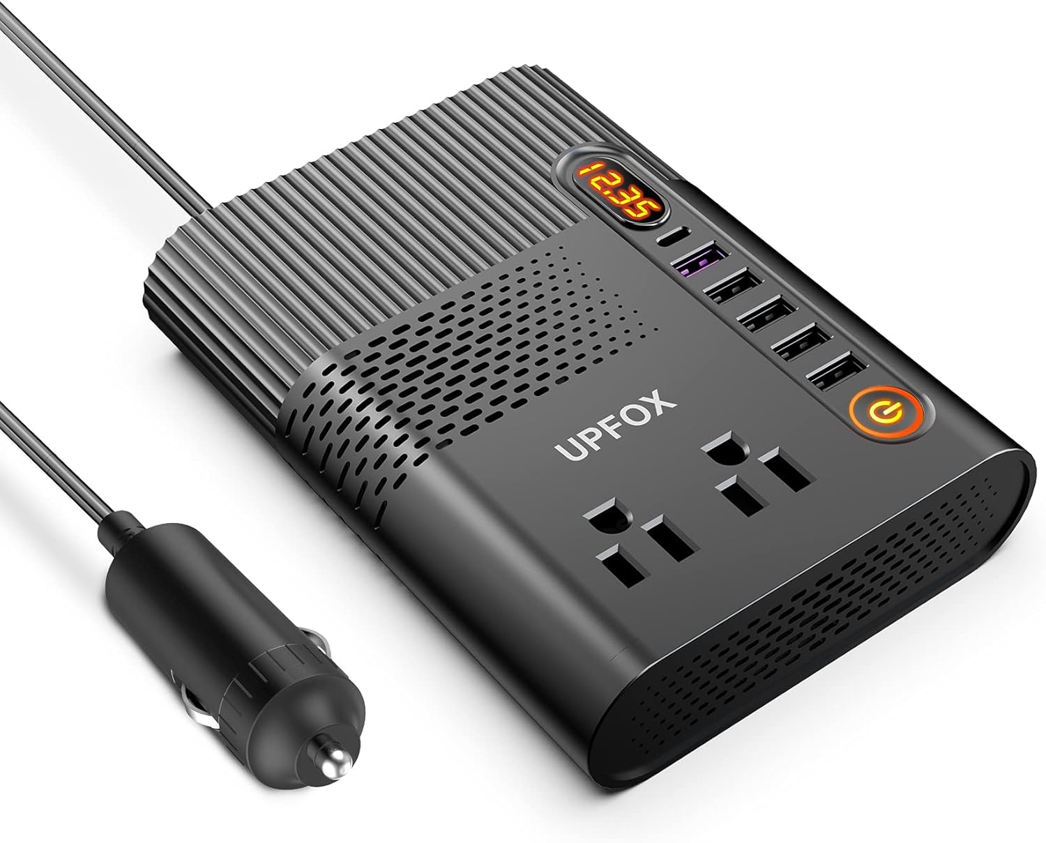 UPFOX 300W Power Inverter Charger - DC 12V to 110V AC Car Converter with 6 USB Charging Ports and Dual AC Outlets Adapter Pack of 2