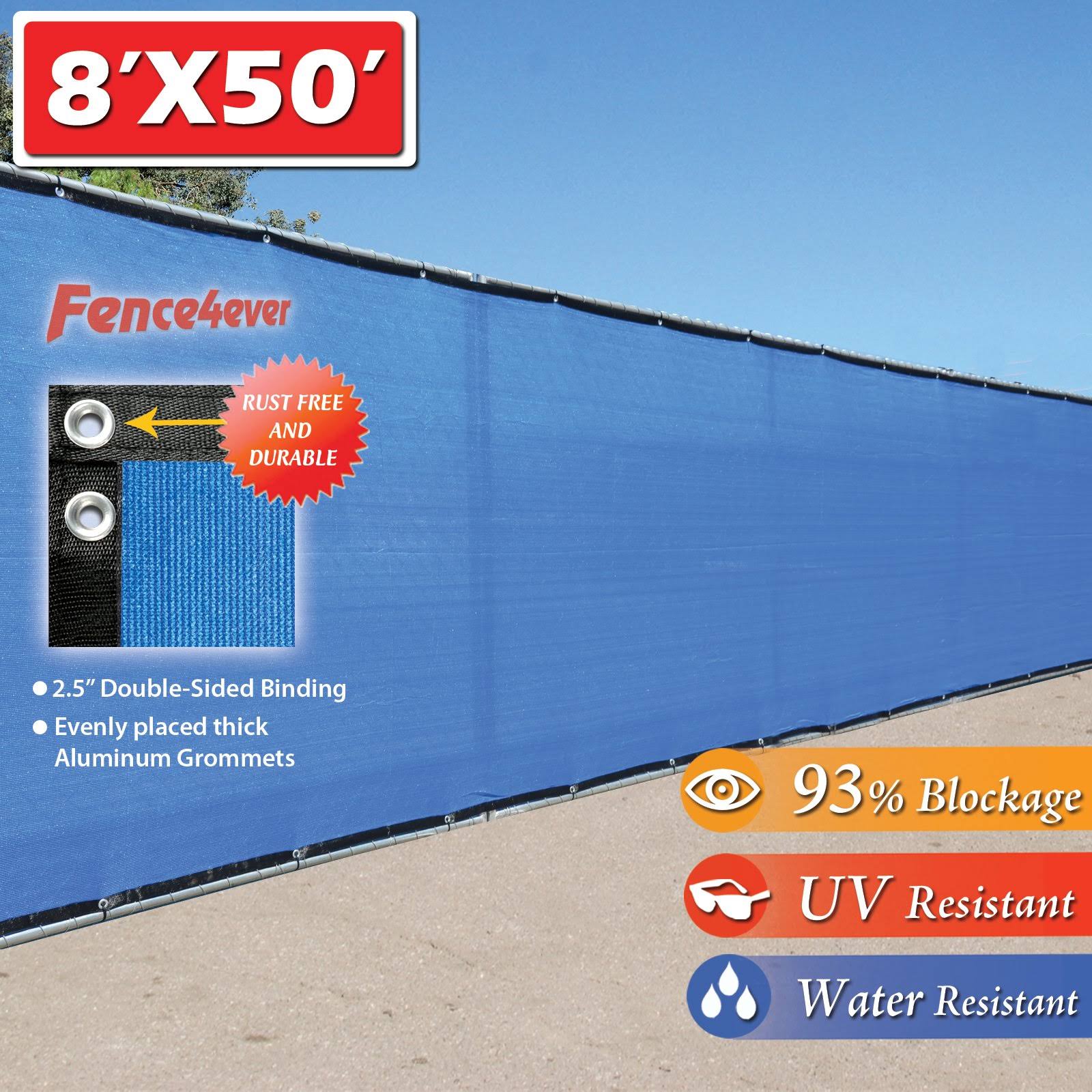 Fence4ever Blue 8& x 50& 8ft Tall Fence Privacy Screen Windscreen Shade Cover Mesh Fabric Tarp