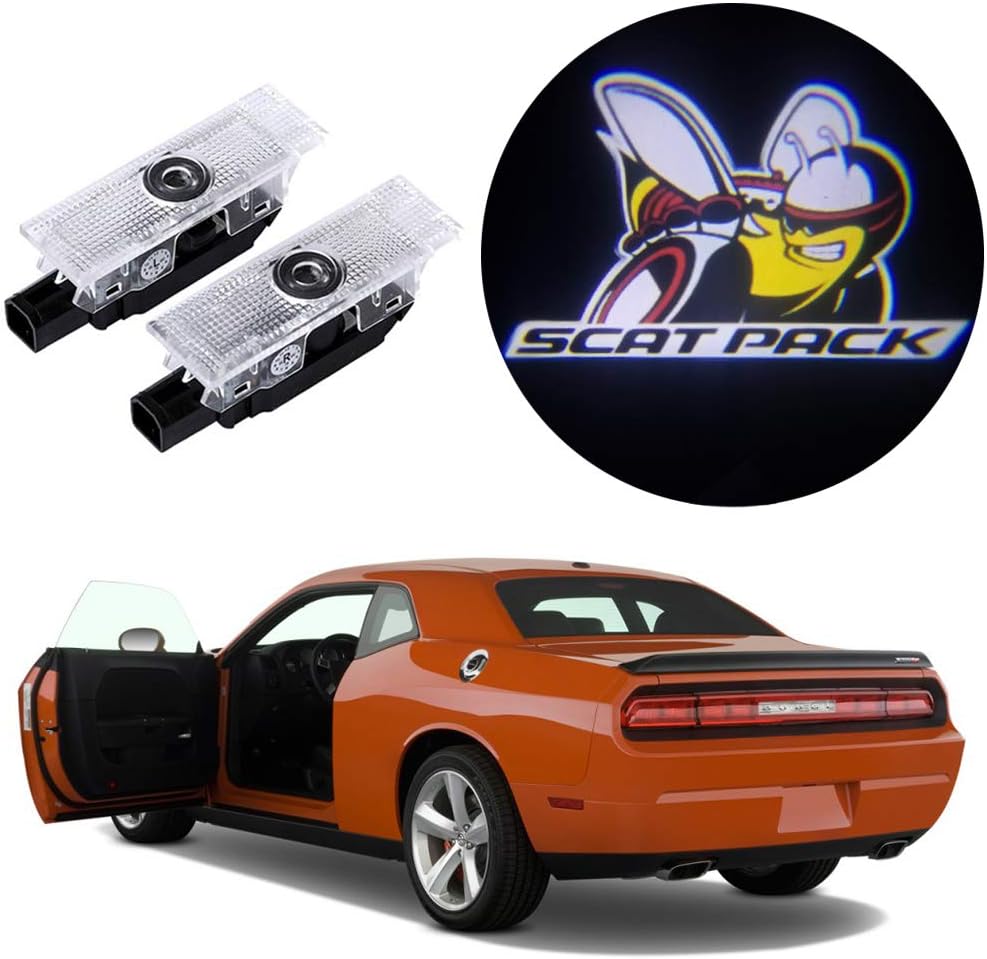 EastFly Never Fade Door Light LED for Dodge Challenger RT SRT SXT GT SE-No16 Projector Ghost Shadow Welcome Lamp Logo Courtesy Step Lights (1. Scat Pack Emblem for Challenger)