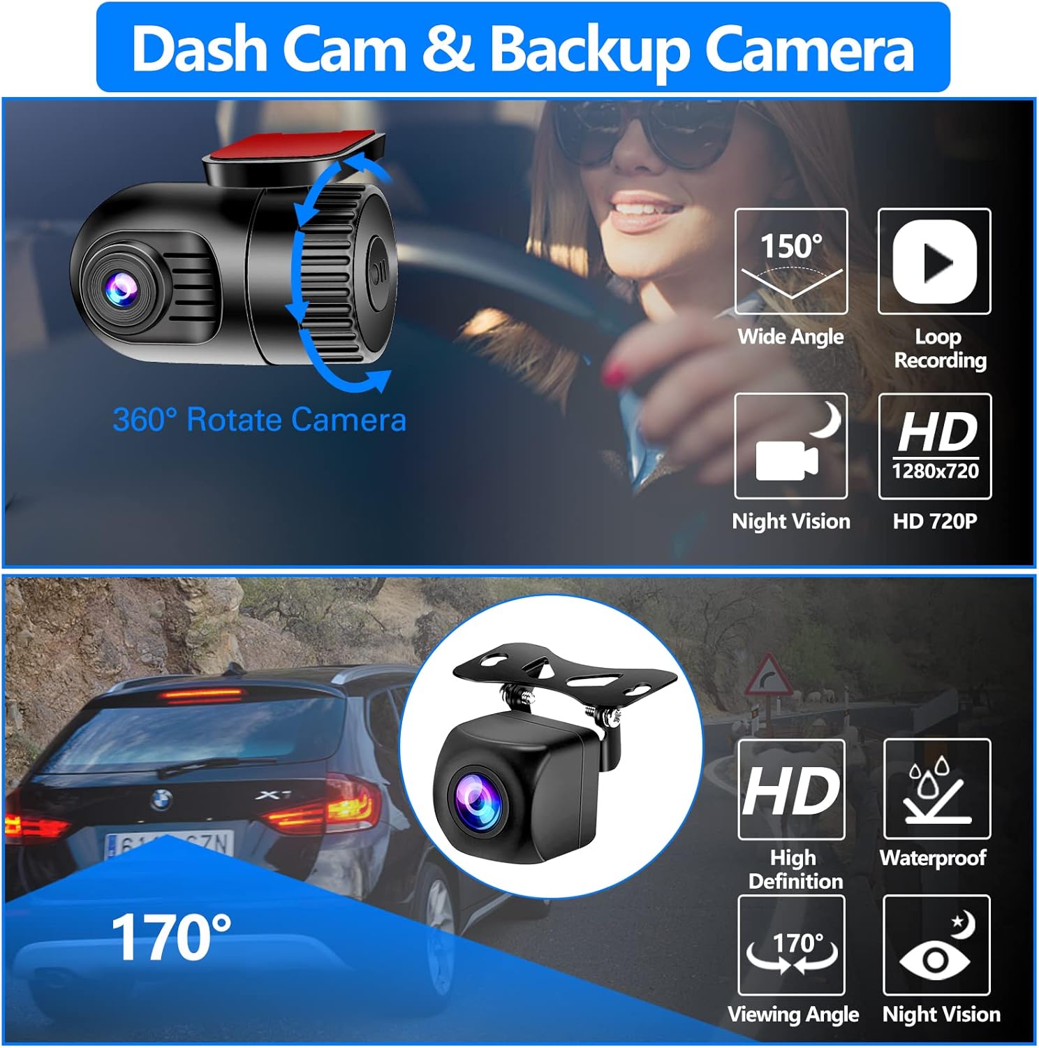 Double Din Car Stereo with Dash Cam, Voice Control CarPlay & Android Auto, Bluetooth 5.2, 7