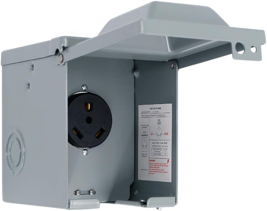 UTSAUTO 30 Amp RV Power Outlet Box Enclosed Lockable Weatherproof Outdoor Electrical 125 Volt Receptacle Plug Box Nema TT-30R Receptacle for RV Camper Travel Trailer Motorhome Hookup Power