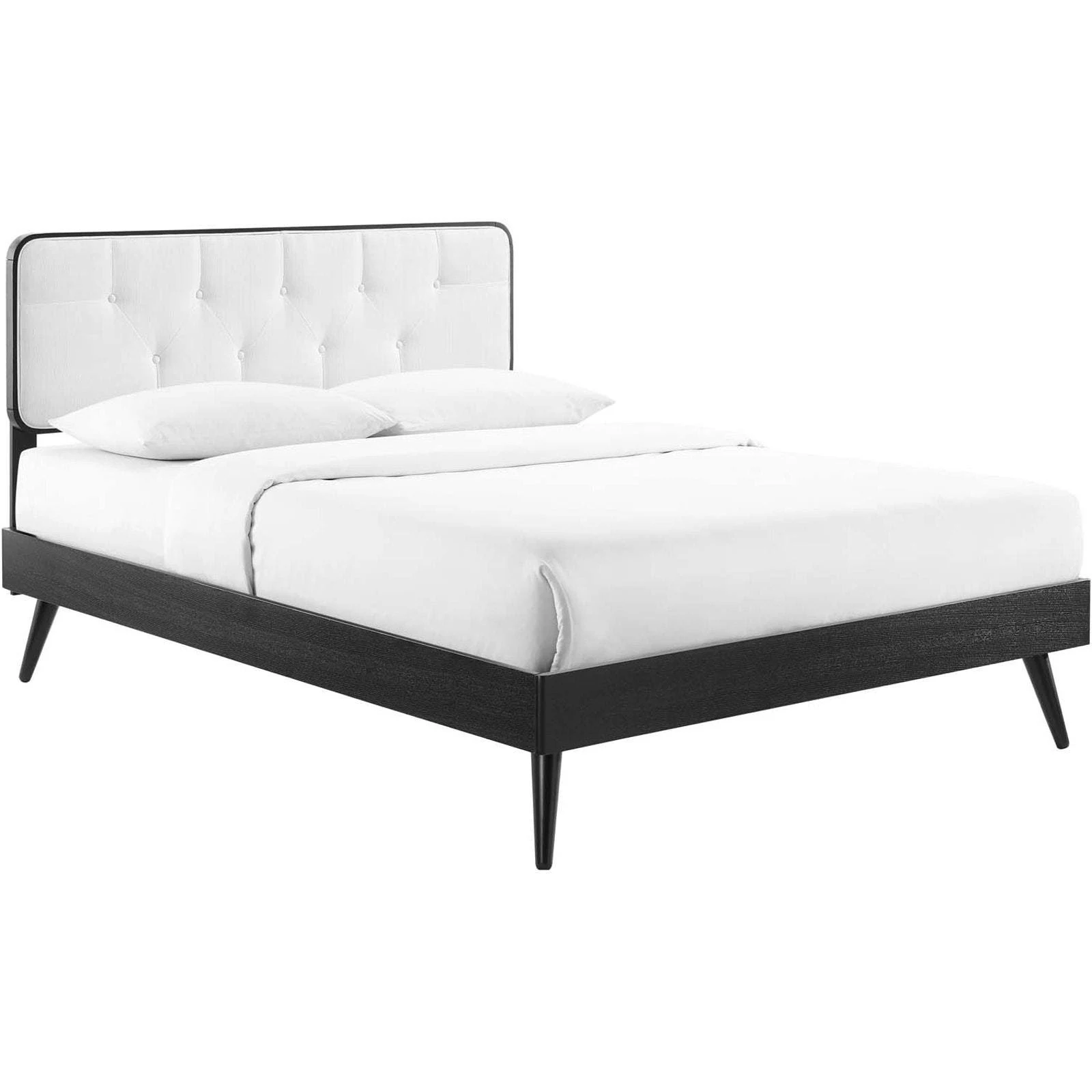 Modway Bridgette Queen Wood Platform Bed with Splayed Legs Black White