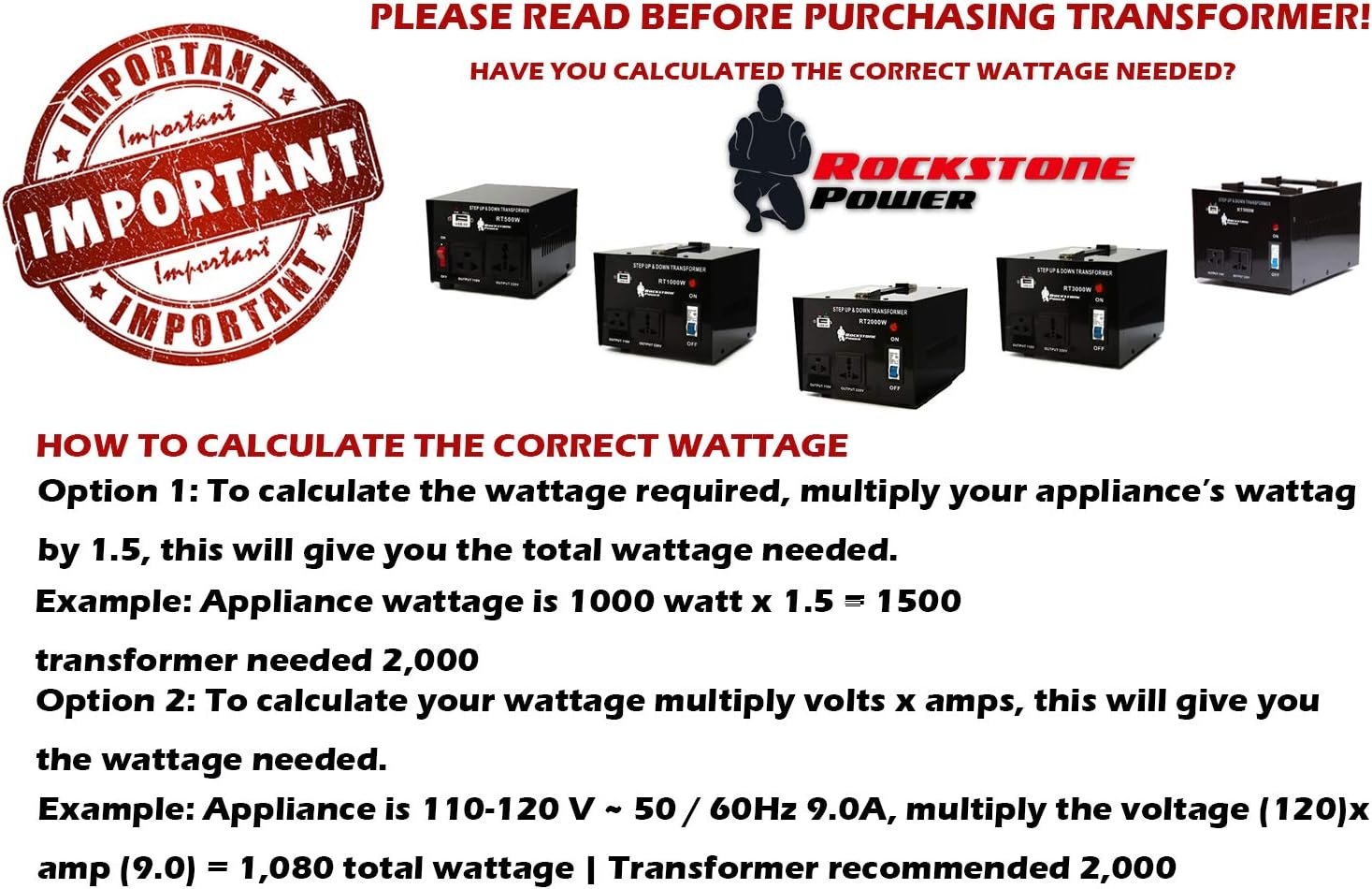 ROCKSTONE POWER 1000 Watt Voltage Converter Transformer - Heavy Duty Step Up/Down AC 110V/120V/220V/240V Power Converter - Circuit Breaker Protection &ndash; DC 5V USB Port - CE Certified [3-Year Warranty]