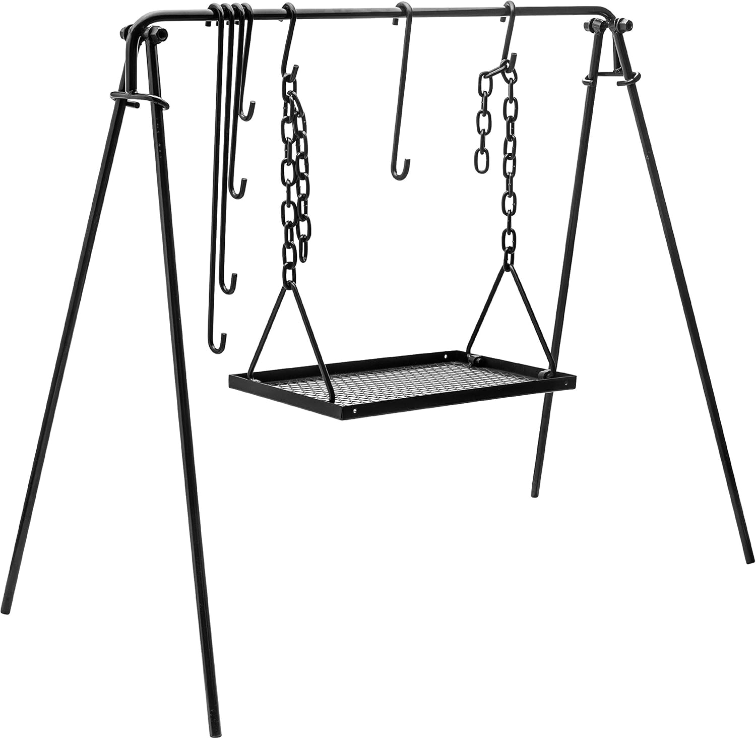 Bruntmor Grill Swing Campfire Cooking Stand BBQ Grill for Cookware & Dutch Oven Adjustable Collapsible Legs with Hooks & Accessories & Carrying Case