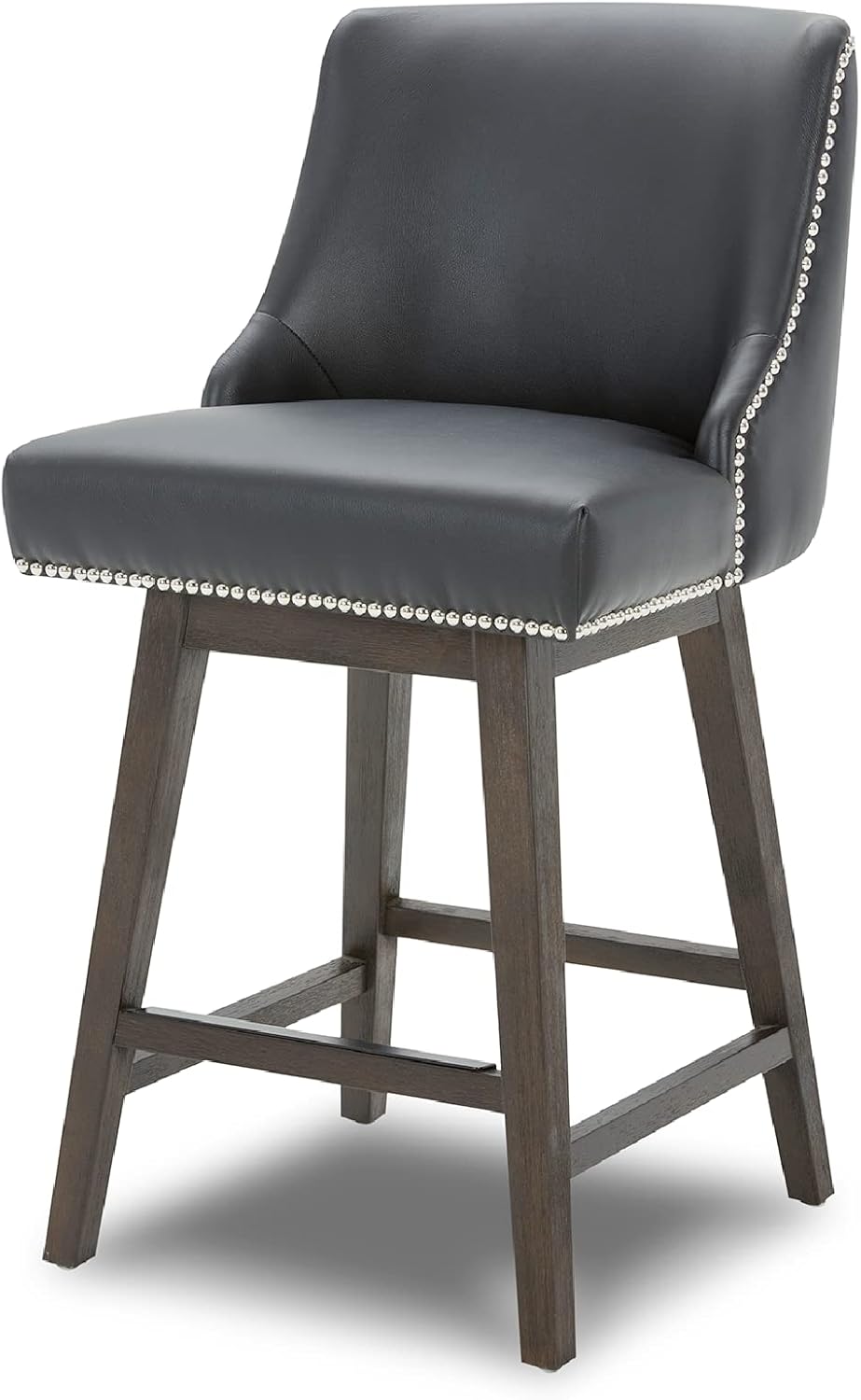 Spruce & Spring Counter Height Bar Stools 360&deg; Swivel Barstools with Back Nailhead Solid Wood Legs, 26 Inch (Fabric 26 inch, Ivory White)